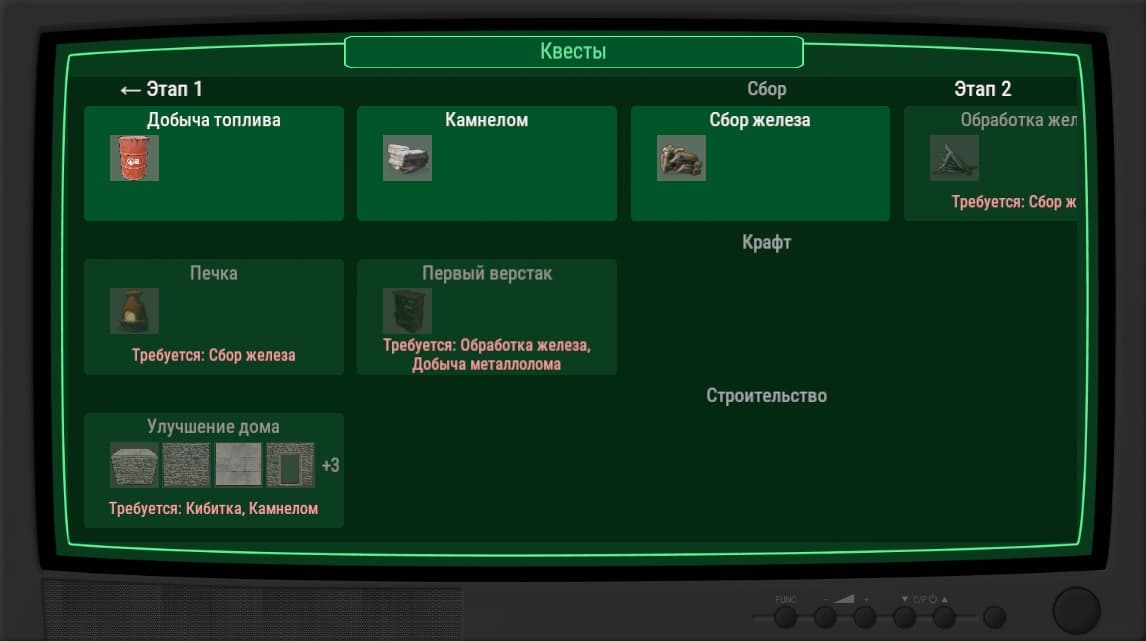Меню квестов Kapital Rust с зависимостями заданий на втором этапе