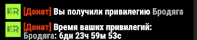 Сообщение о получении привилегии Бродяга и оставшемся времени действия