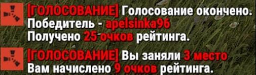 Итог голосования с местом игрока и начисленными очками рейтинга